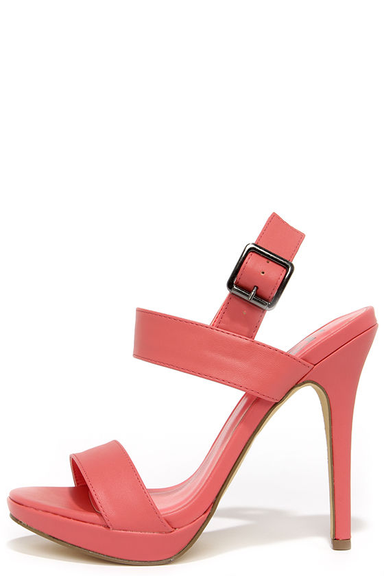 coral peep toe heels