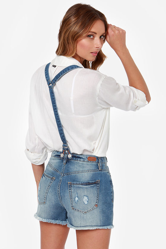 Dittos Clarissa - Distressed Suspender Shorts - Cutoff Shorts