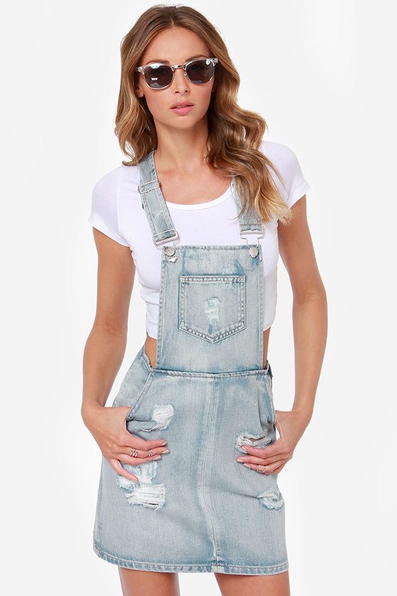 distressed overall dress