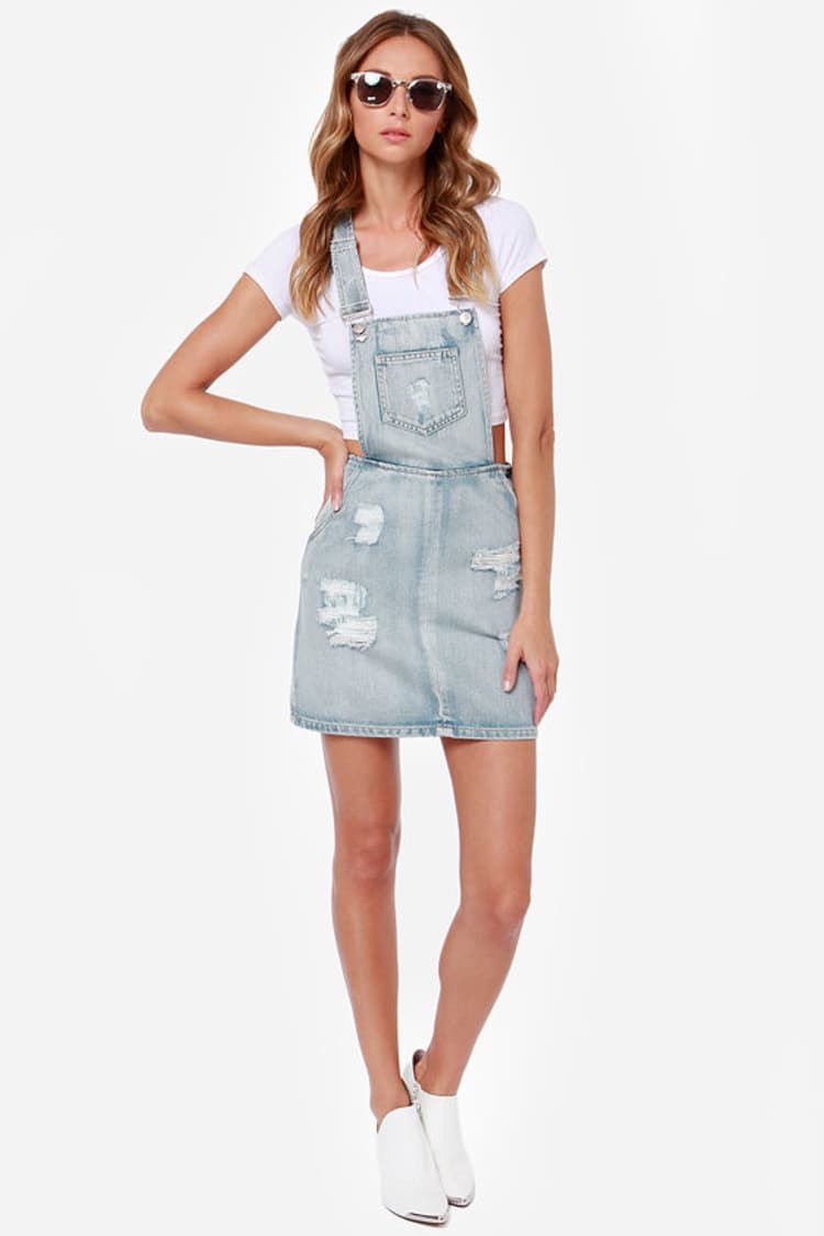 Mink Pink Instinct - Distressed Overall Skirt - Denim Overalls - $87.00 -  Lulus