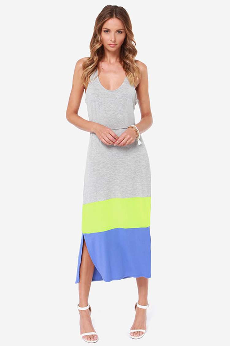 BB Dakota by Jack Carla - Grey Dress - Color Block Dress - Maxi Dress - $63.00