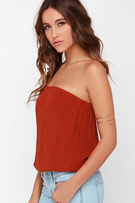 Strapless Rust Red Top - Crop Top - Tube Top - $36.00
