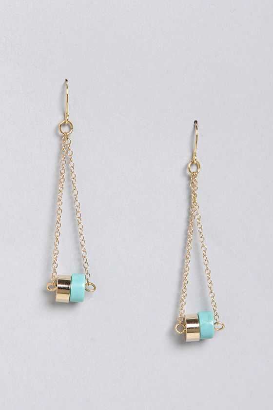 Swing of Things Gold and Turquoise Earrings