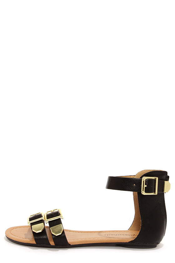 City Classified Saloma Black and Gold Ankle Strap Sandals