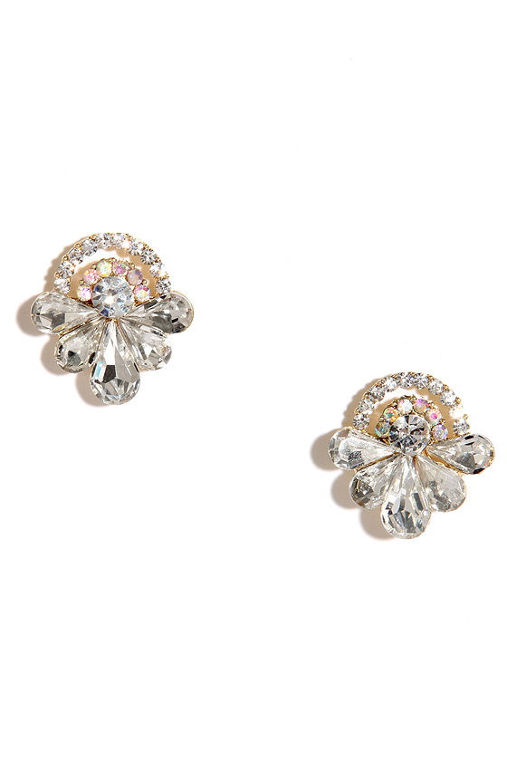 Pretty Gold Earrings Rhinestone Earrings Statement Earrings 13.