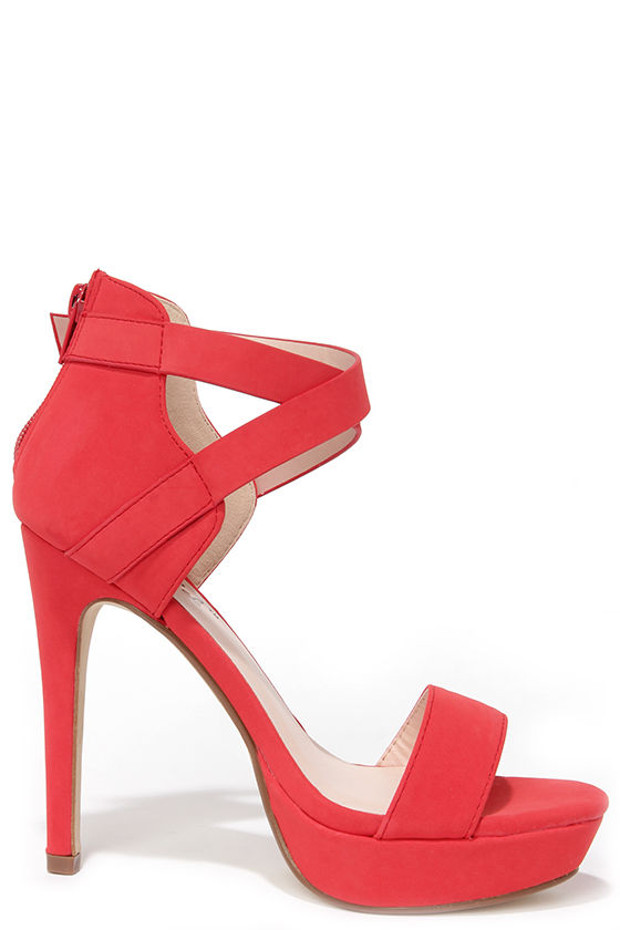 Sexy Coral Heels - High Heel Sandals - Vegan Leather Heels - $32.00