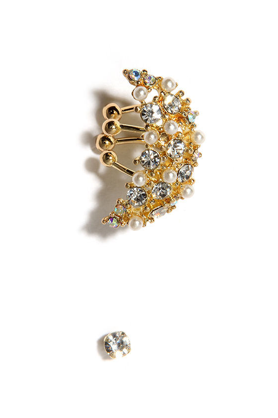 Chic Gold Ear Cuff Rhinestone Ear Cuff Pearl Earr Cuff 10.00 Lulus