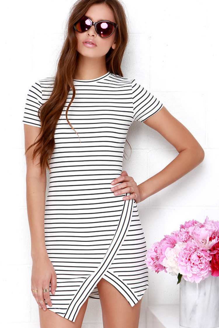 Cute Navy Blue Dress - Striped Dress - Bodycon Dress - $58.00