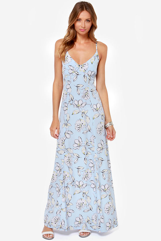BB Dakota Elvya Dress - Blue Dress - Floral Print Dress - Maxi Dress ...