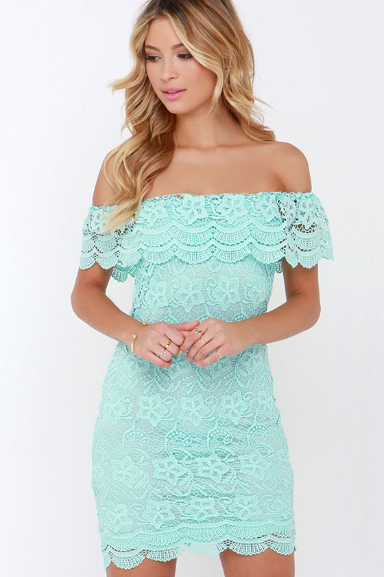 Mint Dress - Lace Dress - Off-the-Shoulder Dress - $58.00 - Lulus