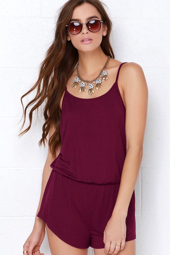 Burgundy Romper - Sleeveless Romper - Jersey Knit Romper - $29.00 - Lulus