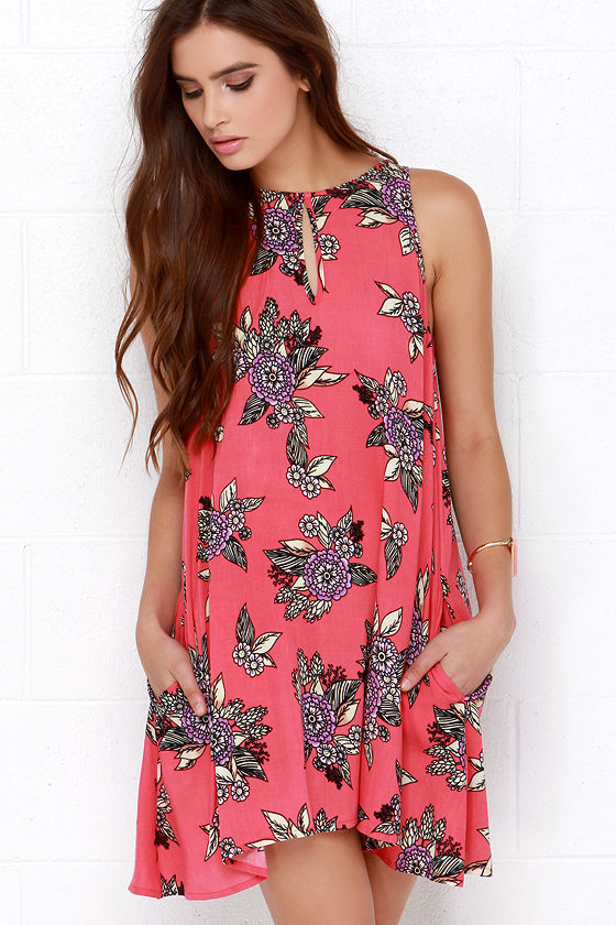 Mink Pink Cherry Pie Dress Coral Pink Dress Floral Print Dress 79