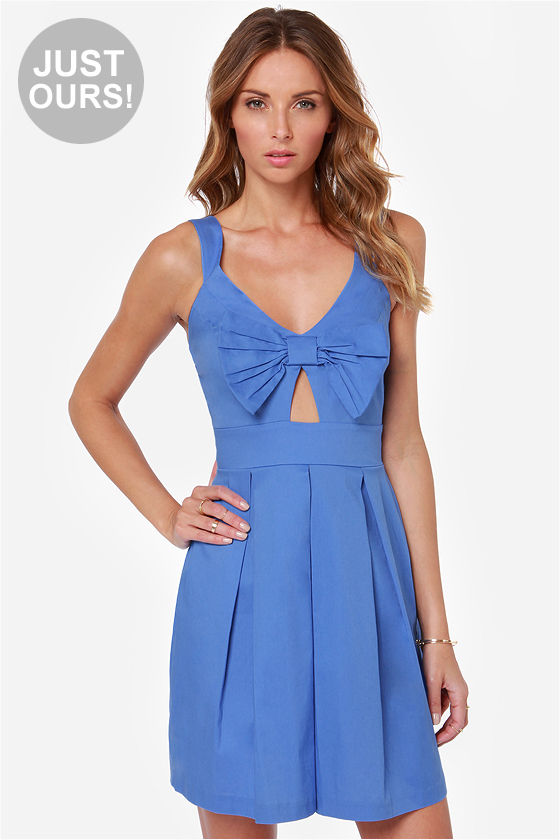 Cute Blue Dress Bow Dress Cutout Dress 46.00 Lulus