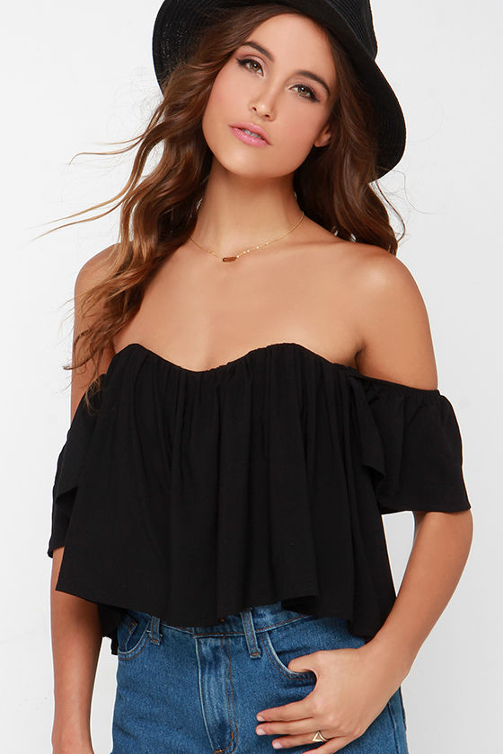 Sexy Crop Top - Black Top - Off the Shoulder Top - $35.00 - Lulus