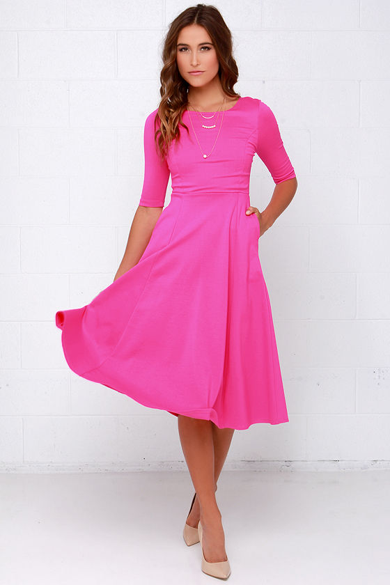 hot pink dress midi