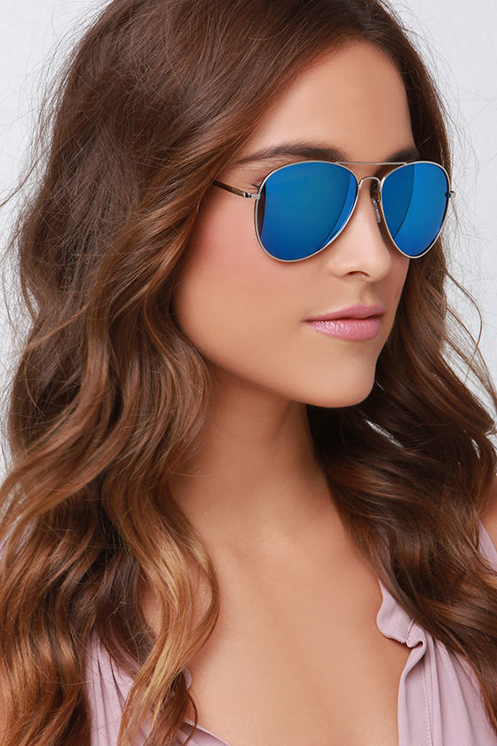 blue reflective aviator sunglasses