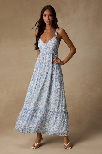 My Love Story White Floral Print Tie-Back Maxi Dress 2
