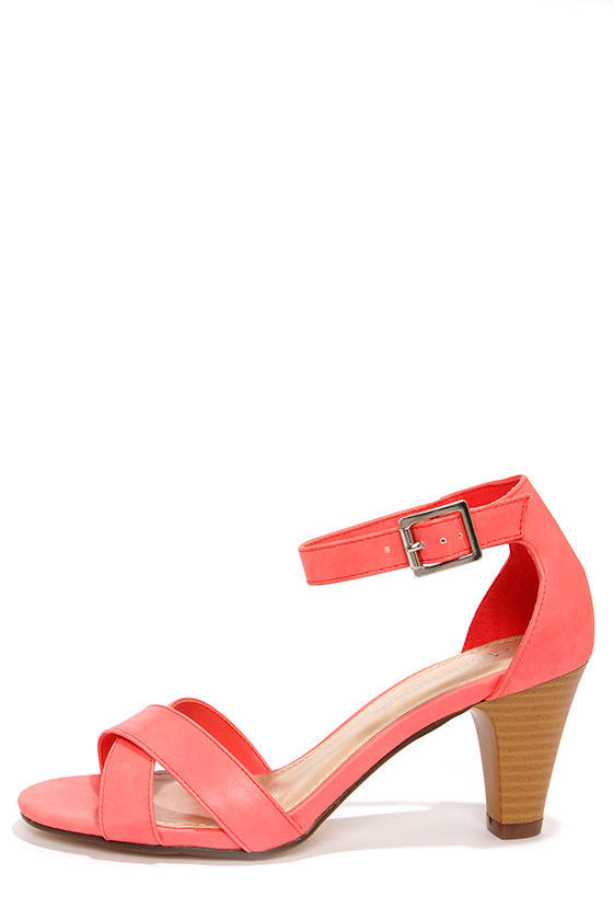 Cute Ankle Strap Heels - Coral Heels - Salmon Heels - $21.00