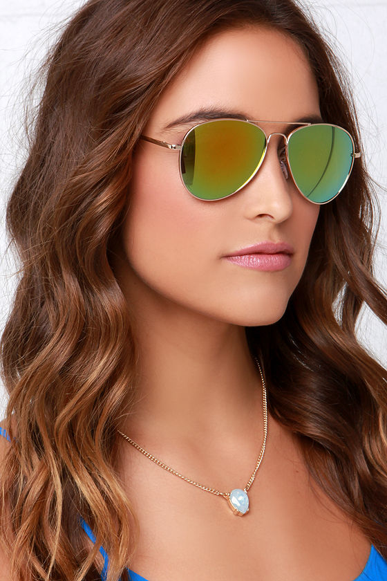 Fly By Night Gold and Yellow Mirrored Aviator Sunglasses 1