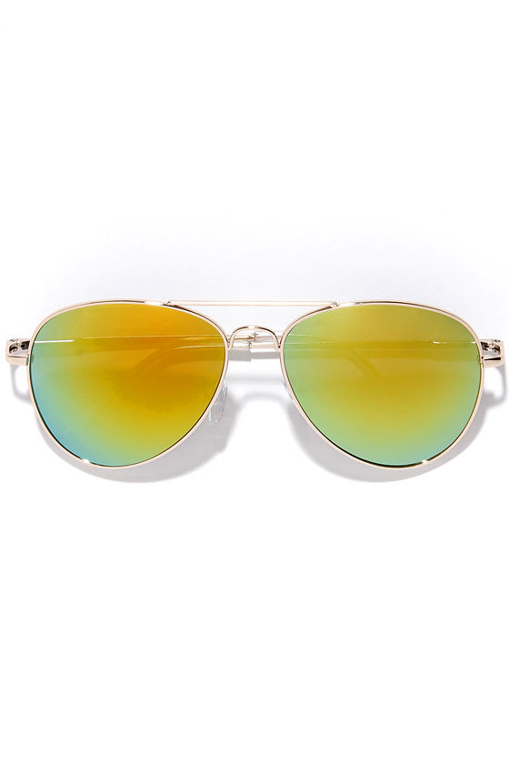 Fly By Night Gold and Yellow Mirrored Aviator Sunglasses 2