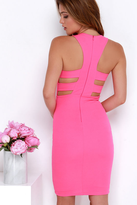 Hot Pink Dress Bodycon Dress Midi Dress 48.00 Lulus