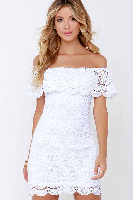 White Dress - Lace Dress - Off-the-Shoulder Dress - $58.00 - Lulus