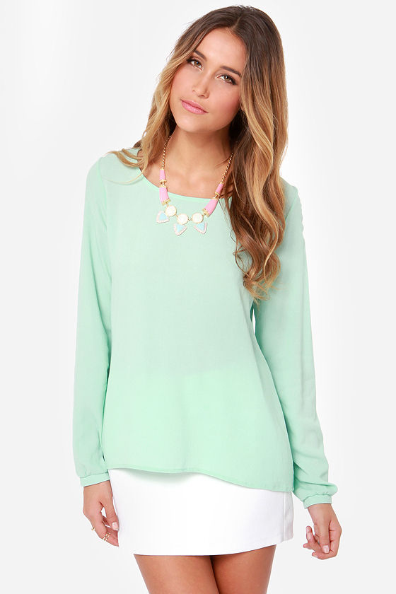 Cute Long Sleeve Top Mint Green Top Mint Blouse 46.00 Lulus