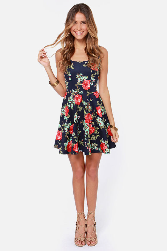 Home Before Daylight Navy Floral Print Dress