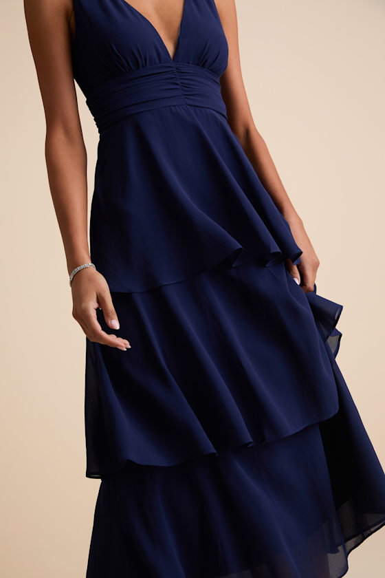 Celebration Time Navy Blue Sleeveless Tiered Midi Dress - thumbnail 3