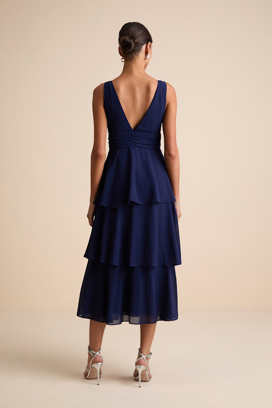 Celebration Time Navy Blue Sleeveless Tiered Midi Dress - thumbnail 5