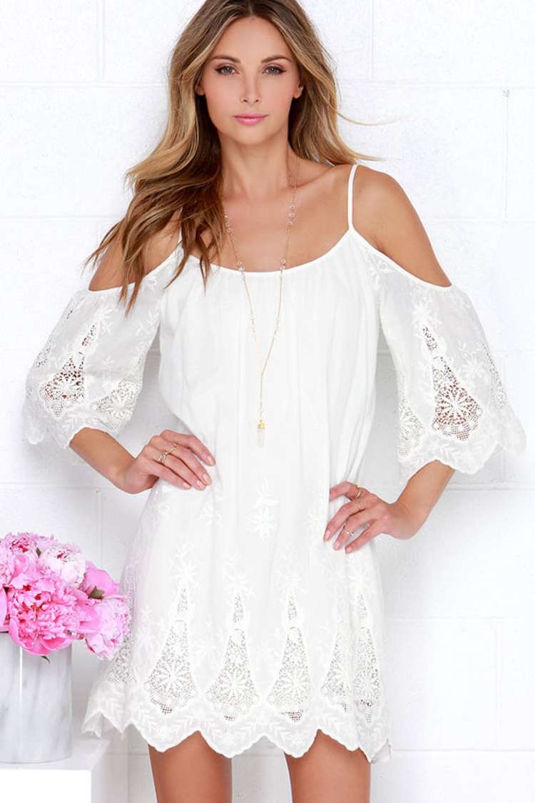 ivory lace shift dress Off-the-Shoulder - Dress - Dress - $78.00 Hand not iron