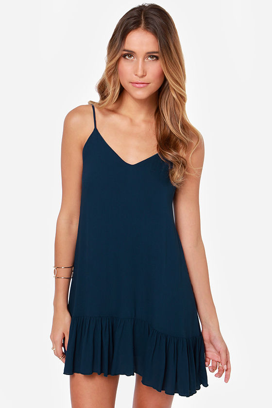 Cute Navy Blue Dress - Shift Dress - Ruffle Dress - $34.00 - Lulus