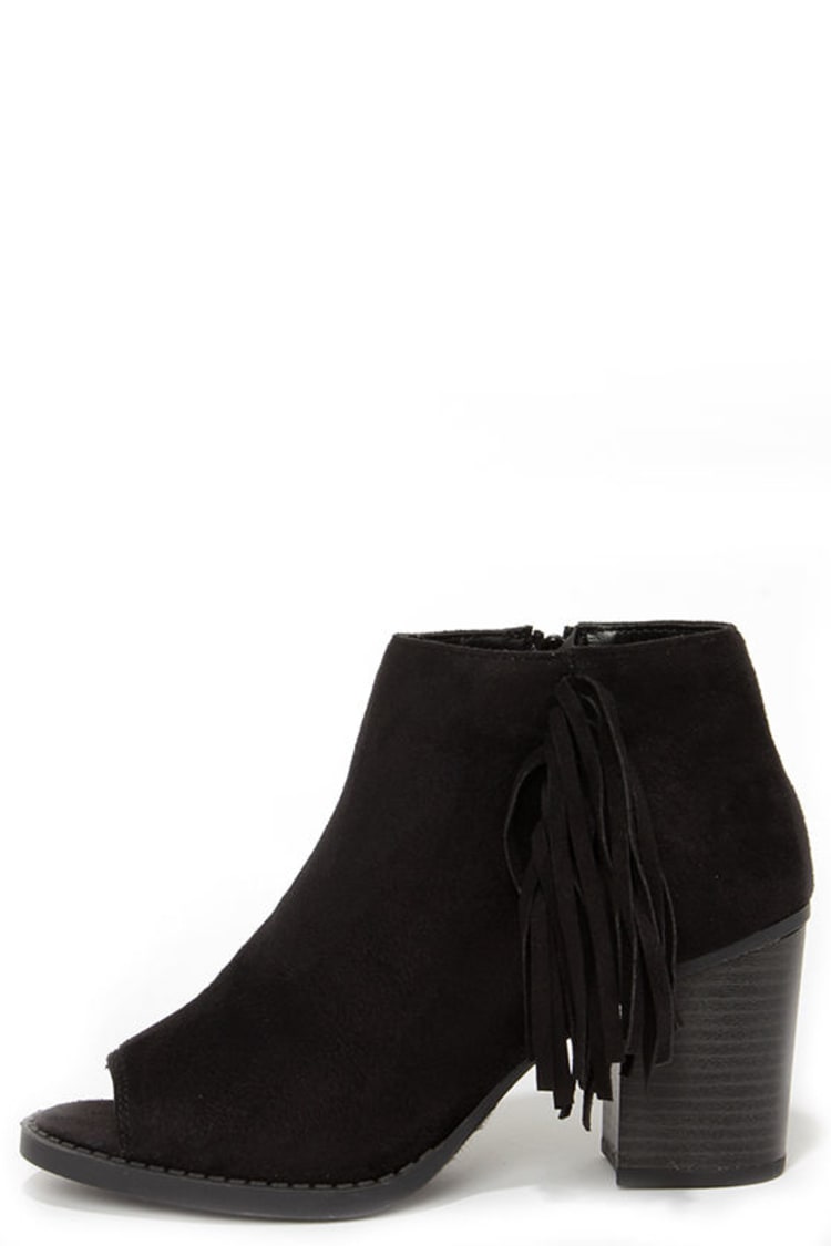 fringe open toe booties