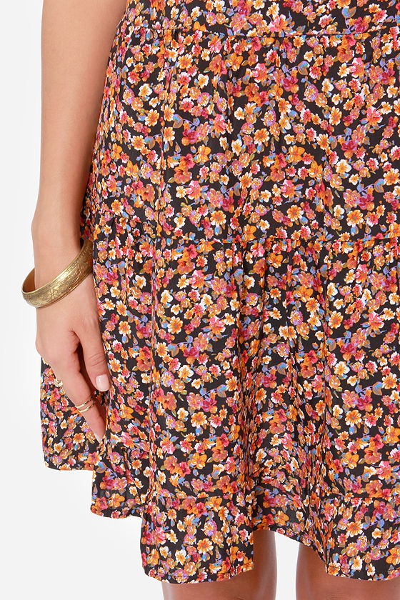 Cute Orange Dress Floral Print Dress Babydoll Dress 36.00