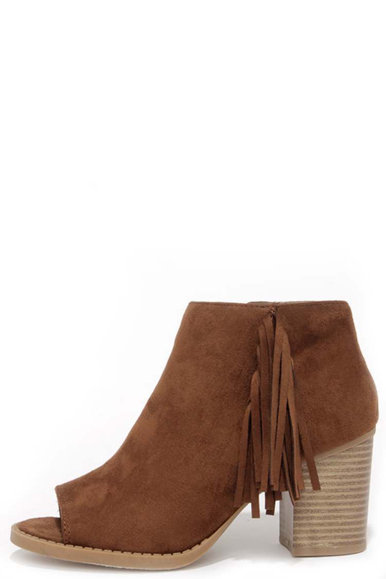 Cute Brown Booties Vegan Suede Booties Fringe Booties