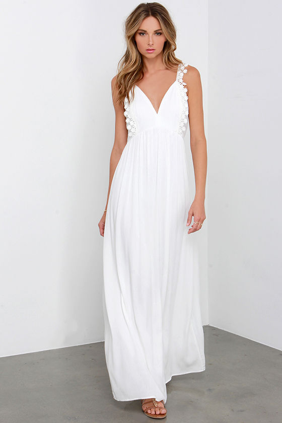 crochet maxi dress white