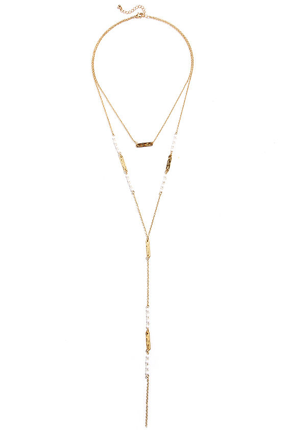 Gold and White Necklace - Layered Necklace - $17.00