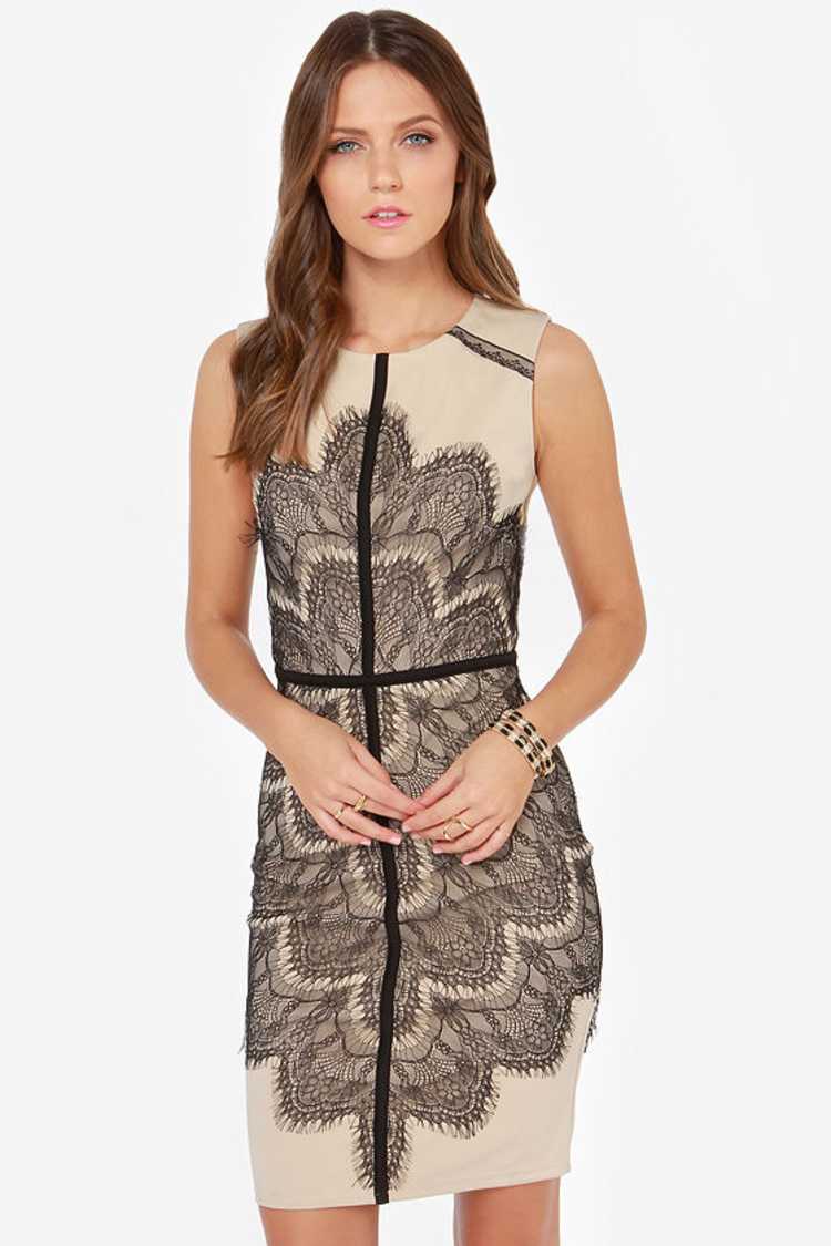 tan lace cocktail dress Jody Lace Cocktail Dress in Ivory