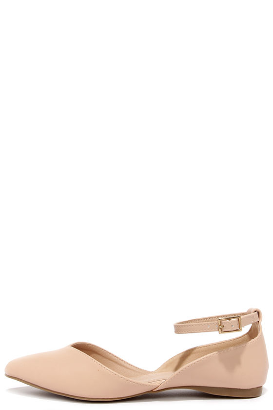 beige flats with ankle strap