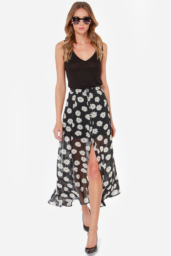 daisy print maxi skirt