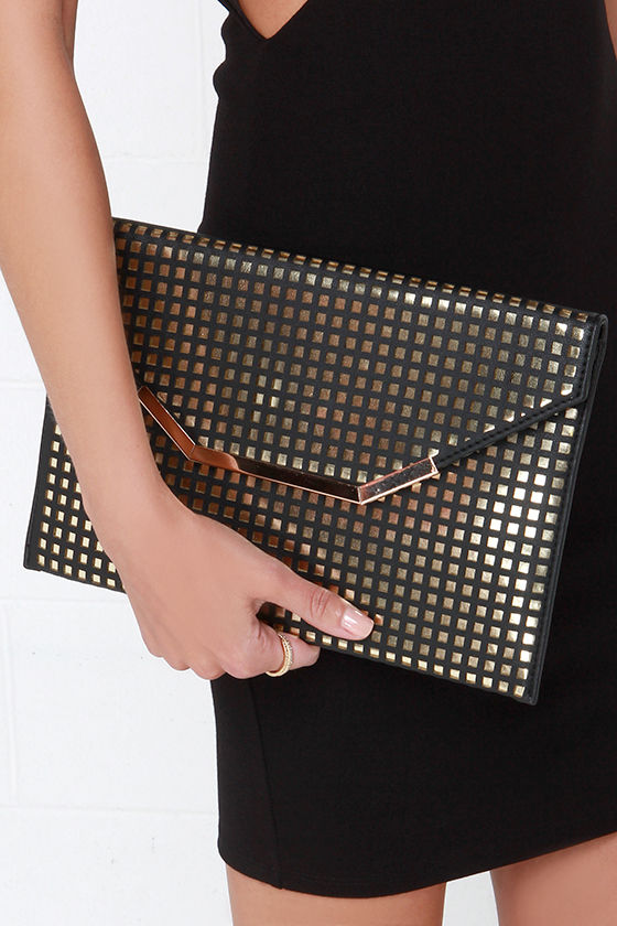 Chic Black Clutch Gold Clutch Envelope Clutch 40 00 Lulus