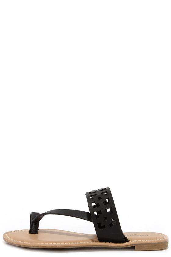 Cute Black Sandals - Cutout Sandals - Vegan Leather Sandals - $18.00 ...