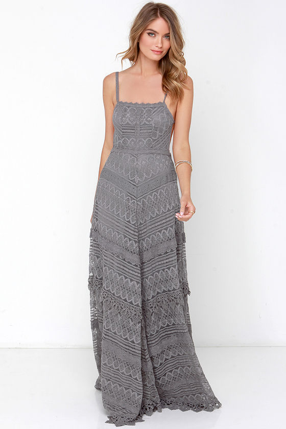 gray lace maxi dress