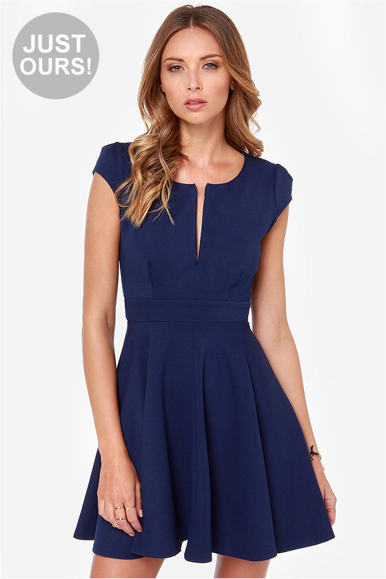 Cute Navy Blue Dress - Skater Dress - $45.00 - Lulus