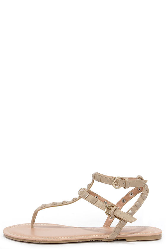 Cool Beige Sandals - Studded Sandals - Vegan Leather Sandals - $21.00 ...