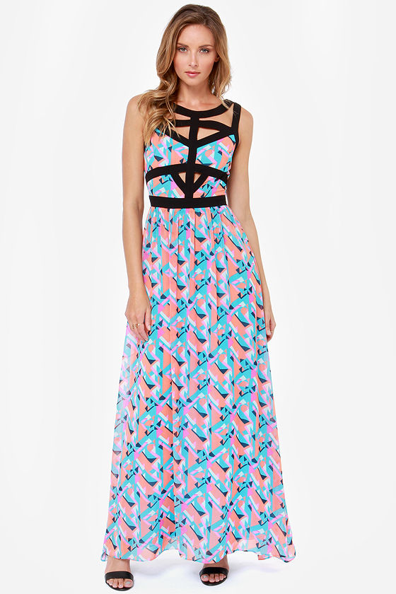coral print maxi dress