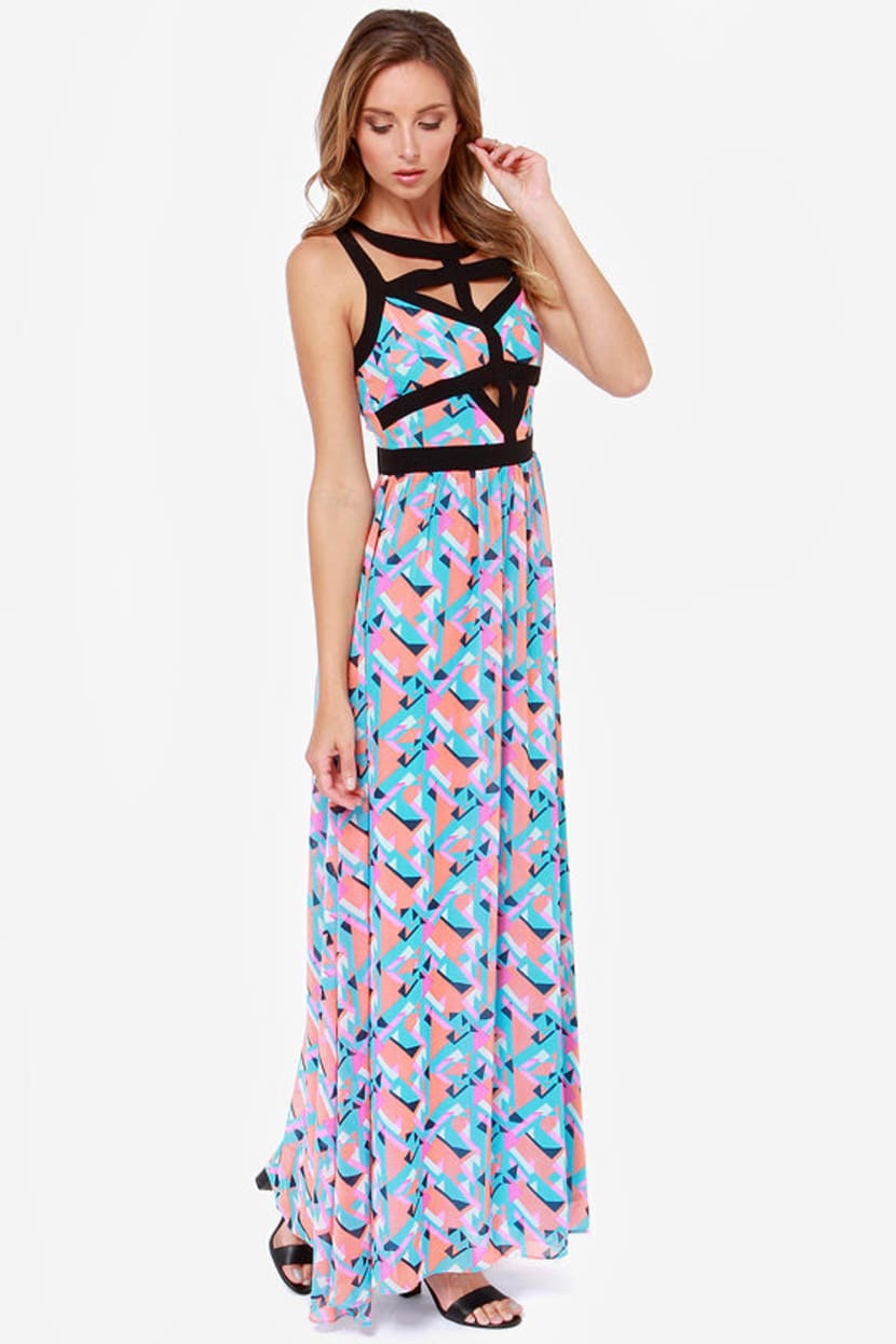 coral and blue maxi dress In Great Shape Print Explore the Caterina Long heritage girl Shelly Dress - The Color:Milk White