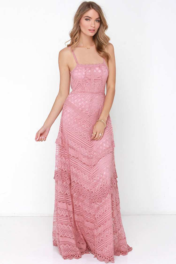chinese dress ladies Elegant Lace Scoop Bridesmaid Dresses Dusty Rose Chiffon Sleeveless We   misshow.com