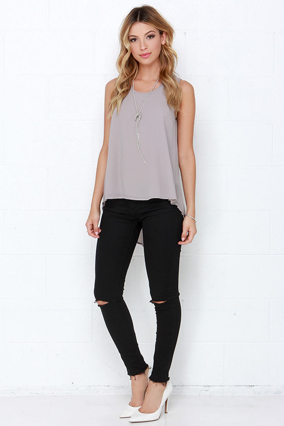 Taupe Top - Pleated Top - Sleeveless Top - $37.00