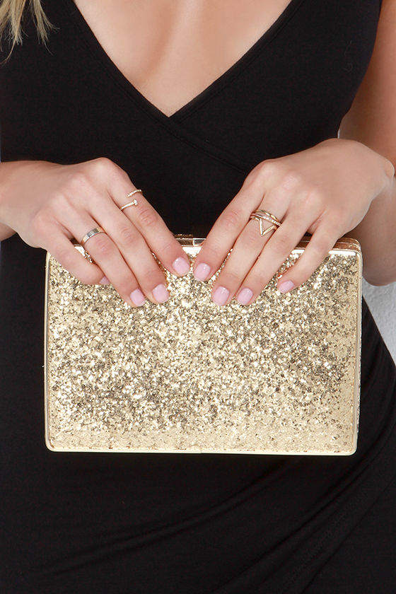 Cute Gold Clutch Glitter Clutch 39.00 Lulus